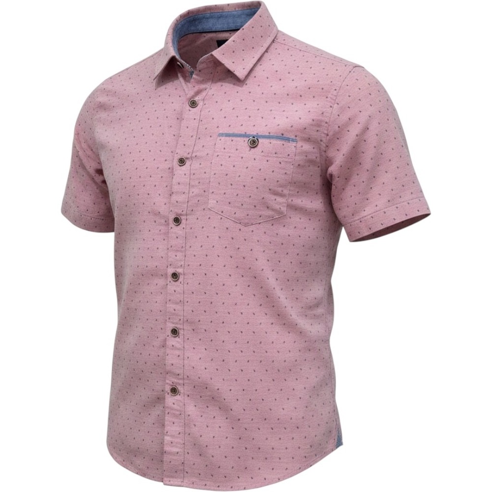 Craft + Flow Boys Salmon Pink‎ Micro Print Short Sleeve Button Down Shirt Size L